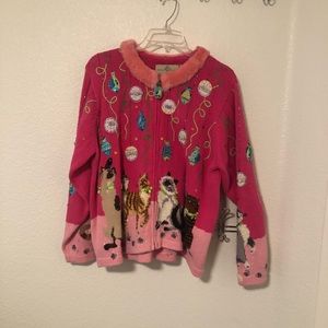 Vintage Design Options XL Pink holiday cat sweater